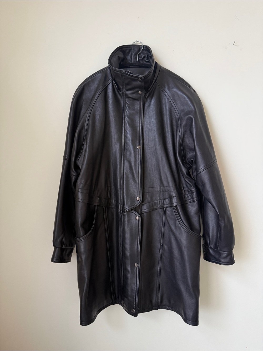 VINTAGE Boutique of Leather CANADA long thick leather coat collar waist jacket